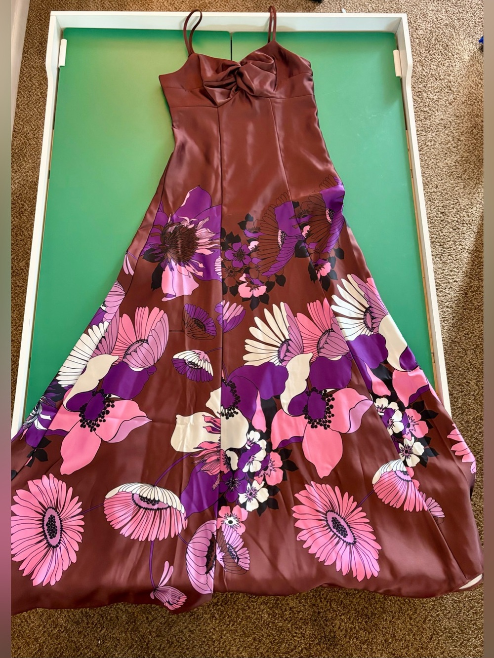 Express Women Size XS Slip Maxi Dress with twist front-Purple Floral Accent